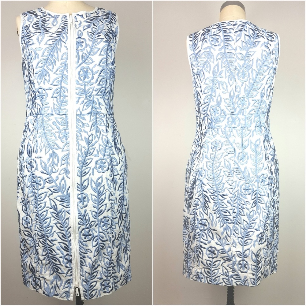 LAFAYETTE 148|Blue & White Embroidered Linen Dress
